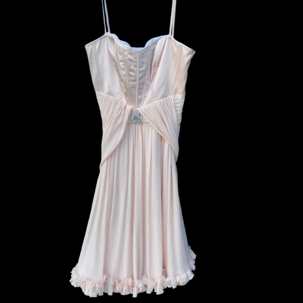 Vntg Marc Bauwer 100% Silk Ruffly Pink Mini Dress